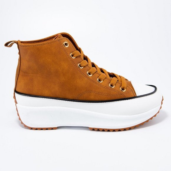 Lace-up Platform Chunky Sneakers - Tan Size 9 - Picture 1 of 3